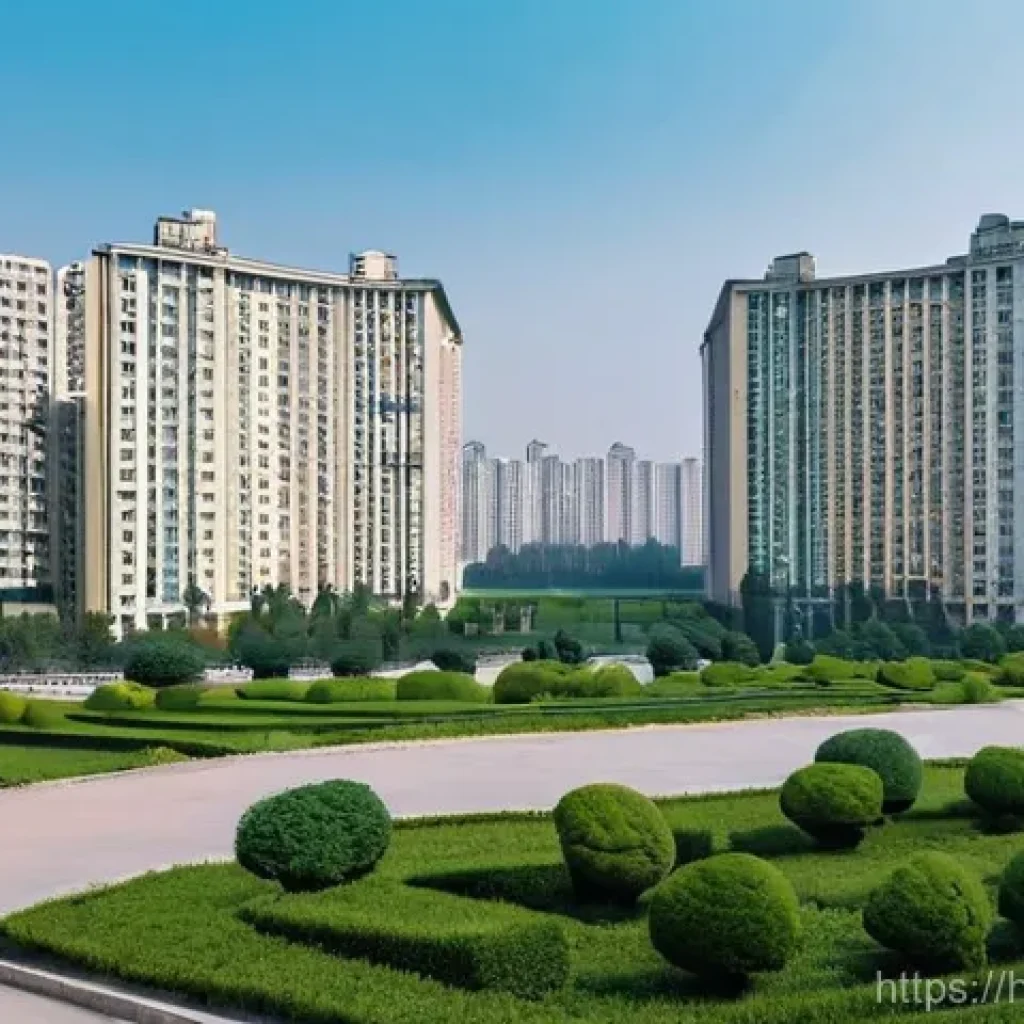 북한의 주거 형태   공동주택 구조 - **Prompt 1: Grandeur and Uniformity of Pyongyang Apartments**
    A wide-angle, slightly elevated sh...