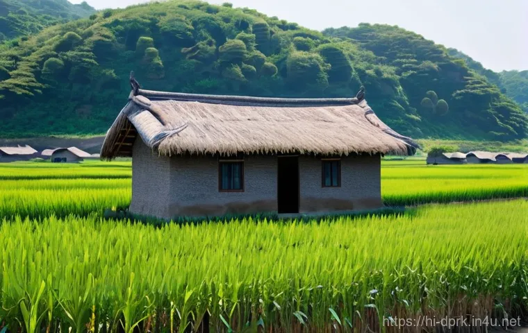 북한의 주거 형태   공동주택 구조 - **Prompt 1: Grandeur and Uniformity of Pyongyang Apartments**
    A wide-angle, slightly elevated sh...