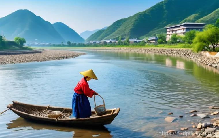 북한의 주요 강   압록강과 두만강 - Prompt 1: A Glimpse of Daily Life by the River**