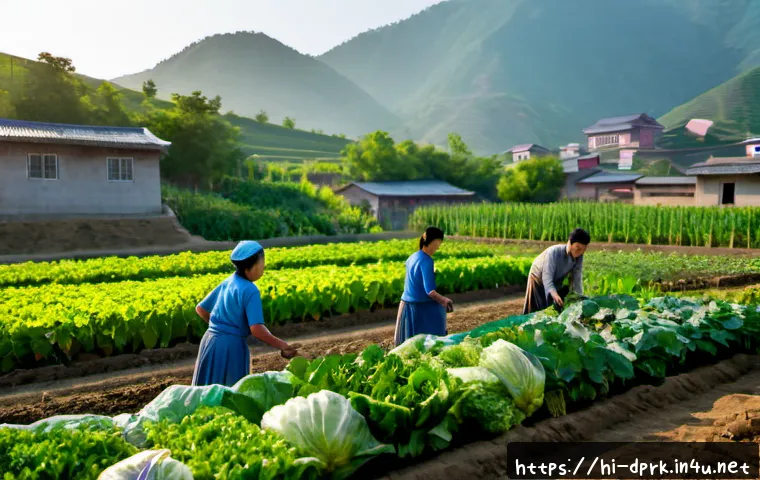 북한 민족성   집단주의와 공동체 문화 - Photorealistic documentary-style scene of North Korean community members working together in a rural...