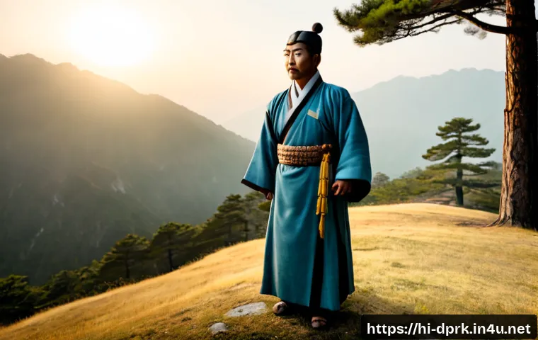Home 17 북한의 고대사 단군신화와 유적지 - Photorealistic cinematic interpretation of the ancient Korean Dangun founding myth, a dignified earl...
